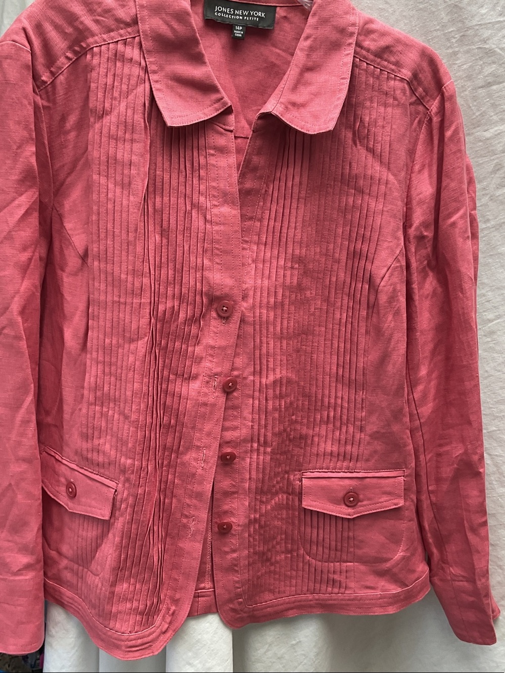 Jones New York Rose Pink Pintuck Button Jacket
